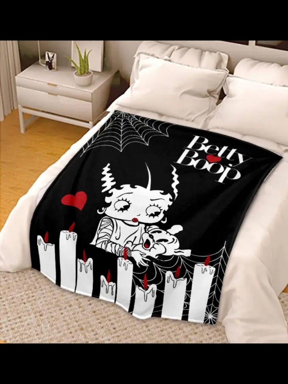 Betty Boop Gothic Candle Blanket - Black, White & Red